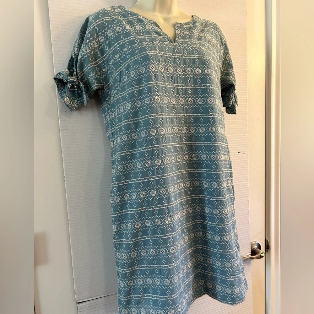 Madewell blue & ivory embroidered fully lined shift dress in size XS. K10 - Picture 3 of 15